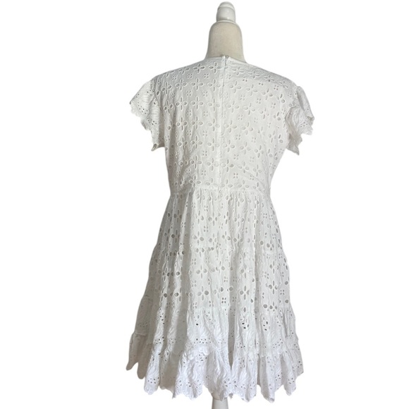 Place National Lace Eyelet Babydoll Mini Dress V Neck Tiered Ruffle Cottagecore - Picture 5 of 9